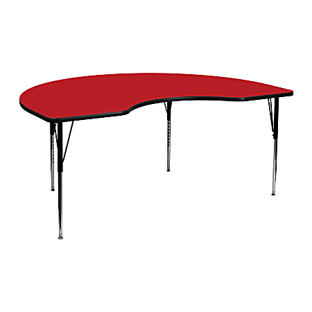 Flash Furniture High-Pressure Laminate Kidney Activity Table With Height-Adjustable Legs, 30-1/4"H x 48"W x 72"D, Red
