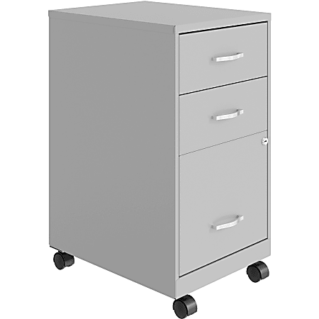 NuSparc 18"D Mobile Pedestal 3-Drawer Organizer Cabinet, Silver
