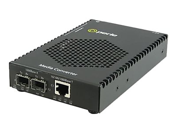 Perle S-1110PP-DSFP - Fiber media converter - GigE - 10Base-T, 100Base-TX, 1000Base-T, 1000Base-X, 100Base-X - SFP (mini-GBIC) / RJ-45