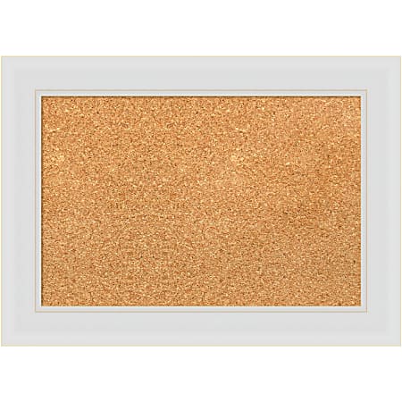 Amanti Art Rectangular Non-Magnetic Cork Bulletin Board, Natural, 22” x 16”, Flair Soft White Plastic Frame