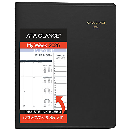 AT-A-GLANCE® Triple View 2026 Weekly Monthly Appointment Book, Black, Large, 8 1/4" x 11"