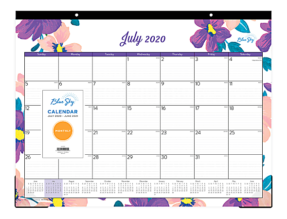 Blue Sky™ Academic Monthly Desk Calendar, 22" x 17", Pretty Floral Purple, July 2020 to June 2021, 124914