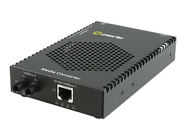 Perle S-1110PP-M2ST2 - Fiber media converter - GigE - 10Base-T, 1000Base-LX, 100Base-TX, 1000Base-T - RJ-45 / ST multi-mode - up to 1.2 miles - 1310 nm