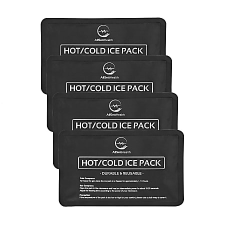 AllSett Health® Reusable Soft Gel Packs For Injuries, 10” x 6”, Black, Pack Of 4 Gel Packs