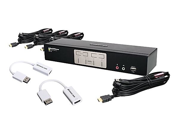 IOGEAR 4-Port HDMI and DisplayPort KVM Kit - Cables Included - KVM / audio / USB switch - 4 x KVM / audio / USB - 1 local user - desktop