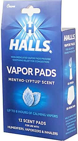 Crane Halls® Vapor Pads, Mentho-Lyptus Scent, 4-5/16"H x 3"W x 1-1/4"D, Pack Of 12 Pads