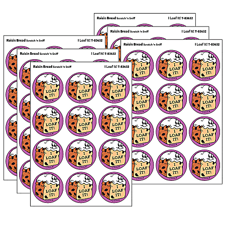 Trend Retro Scratch 'n Sniff Stinky Stickers, I Loaf It!/Raisin Bread Scent, 24 Stickers Per Pack, Bundle Of 6 Packs