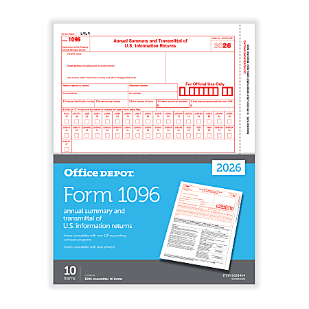 Office Depot 1096 Laser Tax Forms 1 Part 8 12 x 11 Total Qty 10 ...