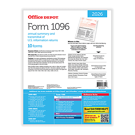 Office Depot 1096 Laser Tax Forms 1 Part 8 12 x 11 Total Qty 10 ...