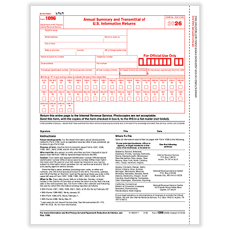 Office Depot 1096 Laser Tax Forms 1 Part 8 12 x 11 Total Qty 10 ...