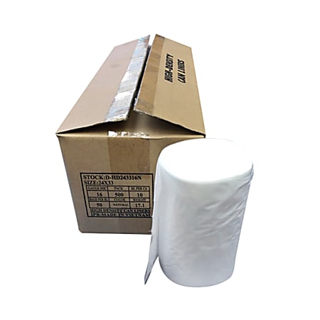 Island Plastic Bags High-Density Trash Liners, 15 Gallons, Natural, Case Of 500 Liners