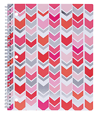 Divoga® Spiral Notebook, Chevron Collection, 8 1/2" x 10 1/2", 1 Subject, College Ruled, 160 Pages (80 Sheets), Pink