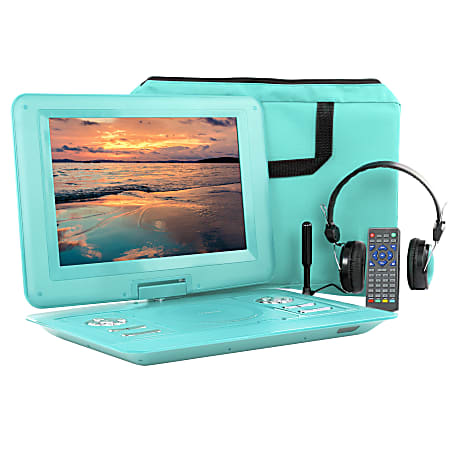 Trexonic Portable TV+DVD Player With Color TFT LED Screen And USB/HD/AV Inputs, 13.3”, Teal