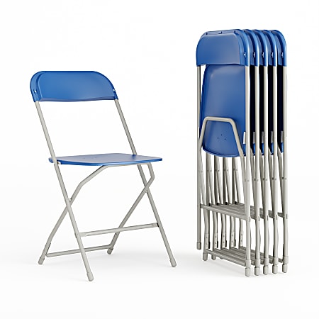 Flash Furniture Hercules Series Plastic Folding Chairs, Blue, Set Of 6 Chairs