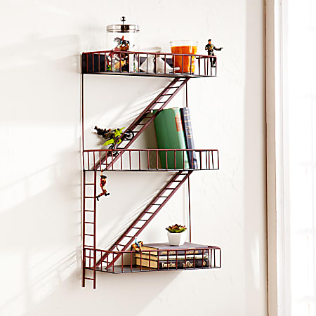 Holly & Martin Hazyrd Iron Wall Shelf, 3 Shelves, Antique Red/Black