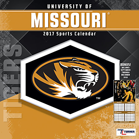 Turner Licensing® Team Wall Calendar, 12" x 12", Missouri Tigers, January to December 2017