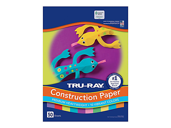 Tru-Ray? Construction Paper, 50% Recycled, 9" x 12", Assorted Brights, Pack Of 50