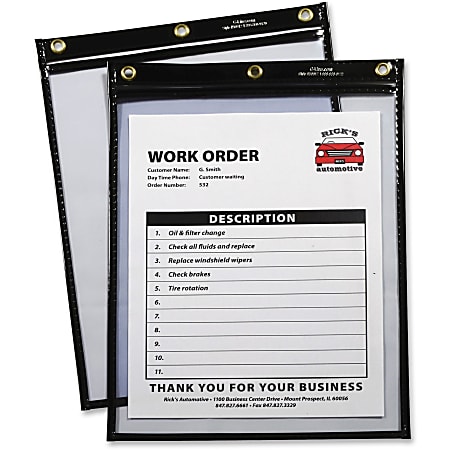 C-Line Super Heavyweight Plus Shop Ticket Holder, Stitched - Both Sides Clear, Black, 9 x 12, 15/BX, 50912