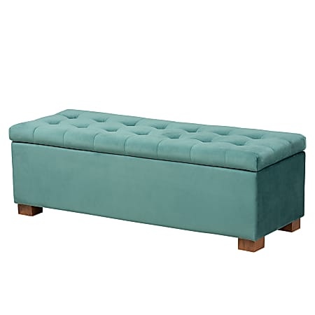 Baxton Studio Modern And Contemporary Velvet Grid-Tufted Storage Ottoman Bench, Teal Blue/Brown