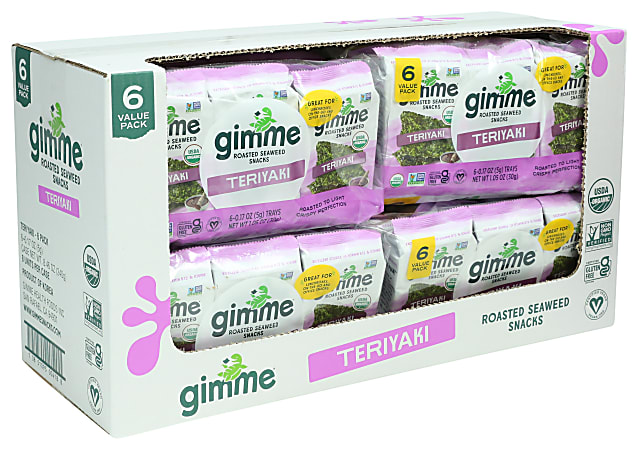 Gimme Roasted Organic Seaweed Snacks, Teriyaki, 0.17 Oz, Total Qty 48