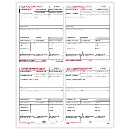 ComplyRight™ W-2 Tax Forms, 4-Up (Box Format), Employee’s Copies B, C, 2 & 2 Combined, 8-1/2" x 11", Pack Of 50 Forms