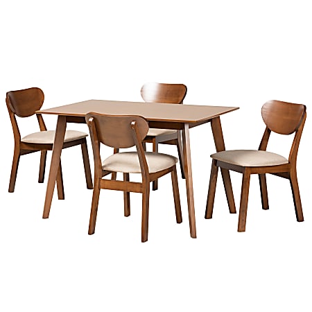 Baxton Studio Damara 5-Piece Dining Set, Sand/Walnut Brown