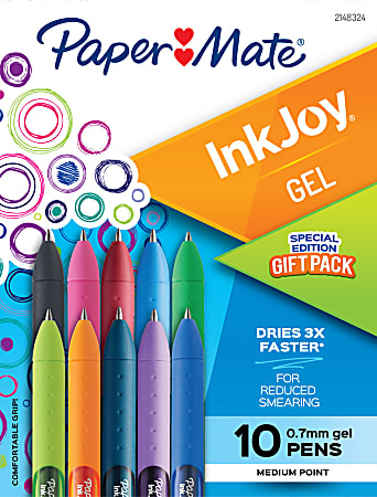 Paper Mate InkJoy Retractable Gel Pens, Medium Point, 0.7mm, Assorted, Pack Of 10 Pens