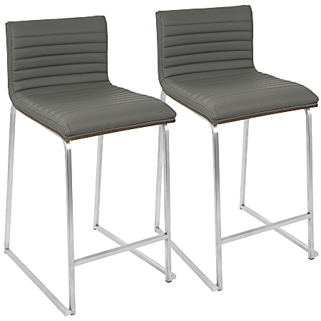 LumiSource Mara Counter Stools, Silver/Walnut/Gray, Set Of 2 Stools