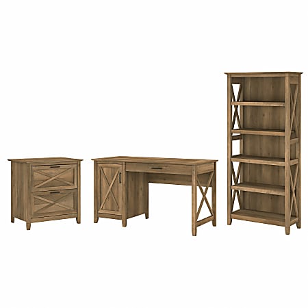 Bush Furniture Key West 54"W Computer Desk With 2-Drawer Lateral File Cabinet And 5-Shelf Bookcase, Reclaimed Pine, Standard Delivery