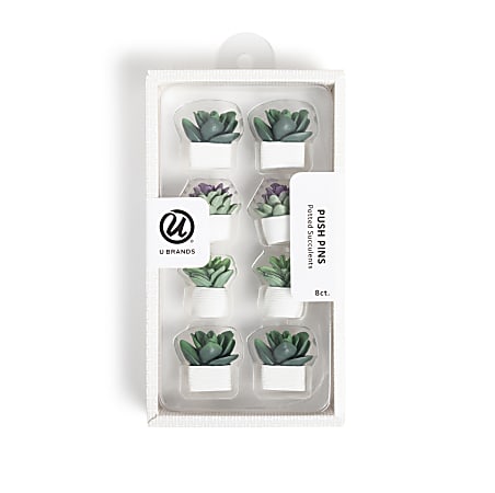 U Brands&reg; Potted Succulent Push Pins, White, Set Of 8 Pins