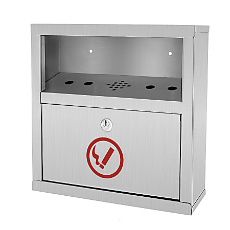 Alpine Quick Clean Rectangular Steel Wall-Mounted Cigarette Disposal Bin, 12-1/4"H x 5-13/16"W x 4-1/4"D, Stainless Steel