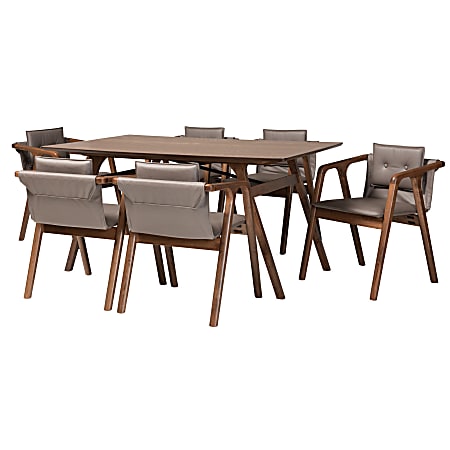 Baxton Studio Marcena 7-Piece Dining Set, Gray/Walnut