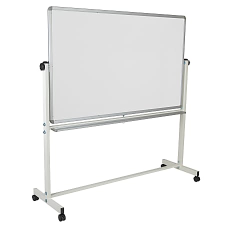 Flash Furniture Mobile Reversible Magnetic Dry-Erase Whiteboard, 64 3/4" x 64 1/4", Aluminum Frame With Silver Finish