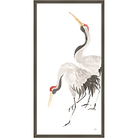 Amanti Art Scroll Crane IV by Chris Paschke Wood Framed Wall Art Print, 21”W x 41”H, Gray
