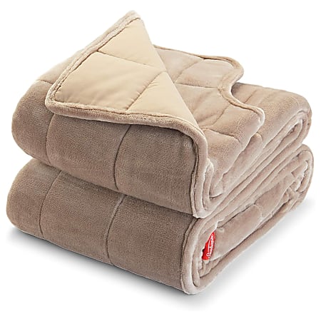 Sunbeam Extra Warm 15 Pound 54" x 73" Weighted Blanket with Arm Slits and Neck Cutout in Beige