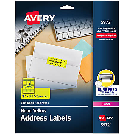 Avery® High-Visibility Permanent Laser ID Labels, 5972, 1" x 2 5/8", Yellow, Pack Of 750