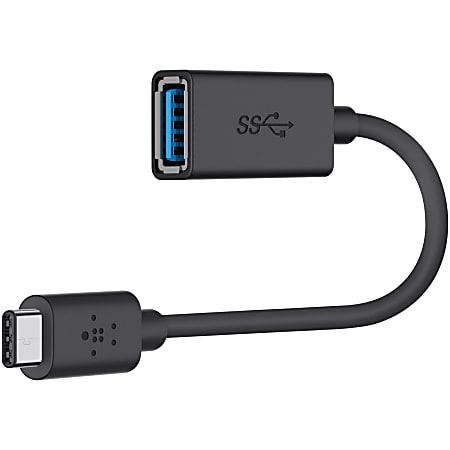 Belkin 3.0 USB-C to USB-A Adapter - 5" USB Data Transfer Cable for MacBook, Flash Drive, Keyboard/Mouse, Notebook, Chromebook, iPhone, iPad, iPod - First End: 1 x USB 3.0 Type A - Female - Second End: 1 x USB 3.0 Type C - Male - 5 Gbit/s - Shielding