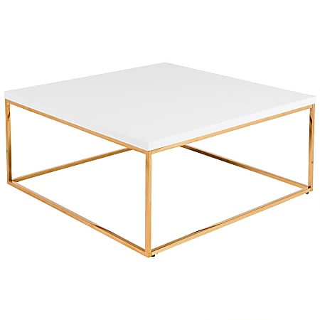 Eurostyle Teresa Square Coffee Table, 15-1/2”H x 35-1/2”W x 35-1/2”D, High Gloss Gold/White