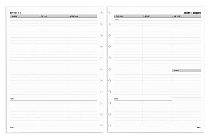 TUL® Discbound Weekly Refill Pages, Untimed, Letter Size, January To December 2022, TULLTFLR-UTIM