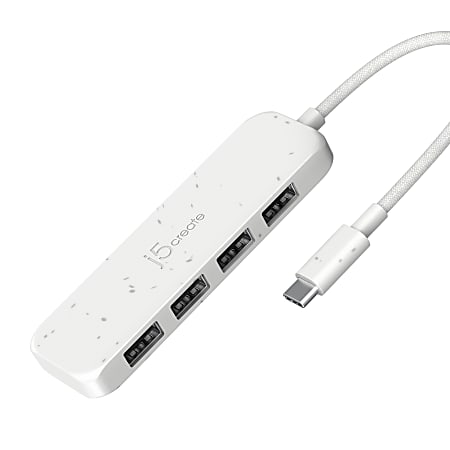 j5create Eco-Friendly USB-C To 4-Port Type-A Gen 2 Hub, Pure White, JCH341EW