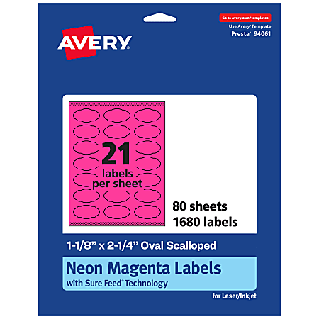 Avery® Print-To-The-Edge Labels With Sure Feed® Technology And Easy Peel® Label Feature, 94061-NMP80, Matte Neon Magenta, Pack of 1680