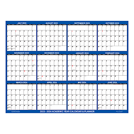 2023-2024 SwiftGlimpse Academic Monthly Erasable Wall Calendar, 48" x 72”, Navy, July To June