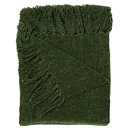 Dormify Lily Chenille Knit Tassel Throw Blanket, Olive Green