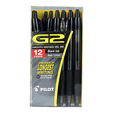 Pilot G2 Premium Gel Roller Pen, Bold Point, 1.0 mm, Black Barrel, Black Ink, Pack Of 12