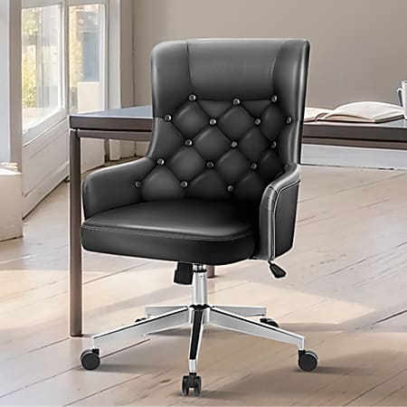 ALPHA HOME Ergonomic PU Leather High-Back Task Chair, Black