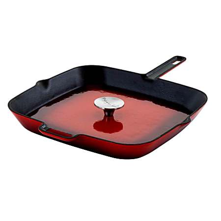 MegaChef Cast Iron Grill Pan, 14", Red