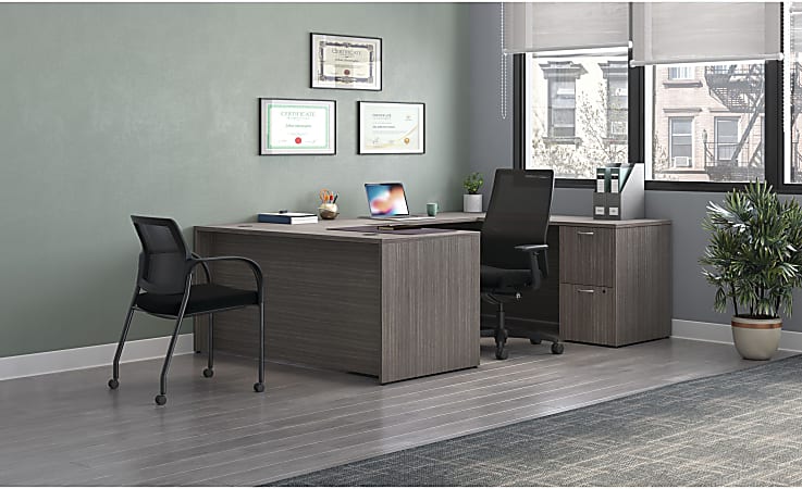 HON&reg; Mod 66"W U-Station Computer Desk With Double-Pedestal, Slate Teak