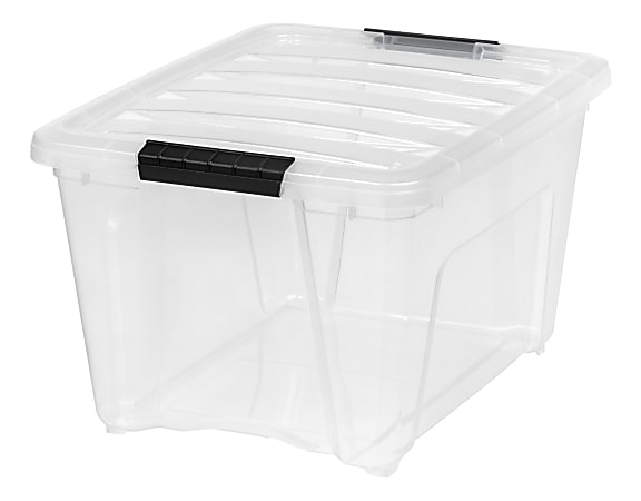 Iris USA, 32 Quart Stack & Pull Clear Plastic Storage Box with Buckles, Gray