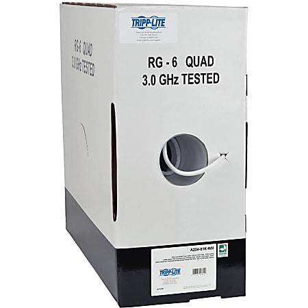 Tripp Lite 1000ft RG6/U Quad Shield CMR Rated Coaxial Cable White 1000' - Coaxial - 1000 ft - 1 x Bare Wire - 1 x Bare Wire - Shielding - White
