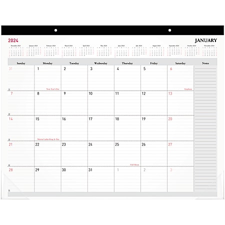 2024 Office Depot® Brand Monthly Desk Pad Calendar, 21-3/4" x 17", White, January To December 2024 , OD202600